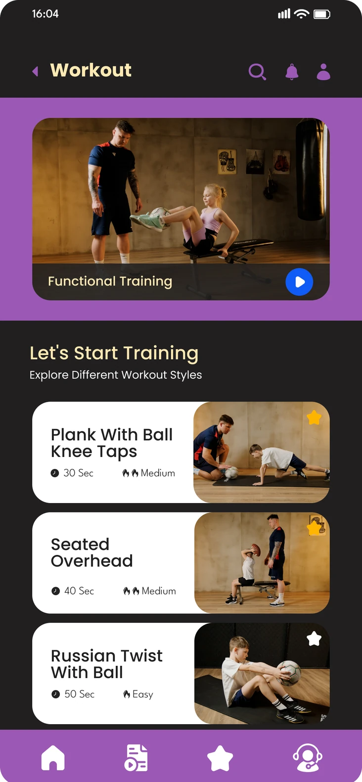 Kidletix app workout screen